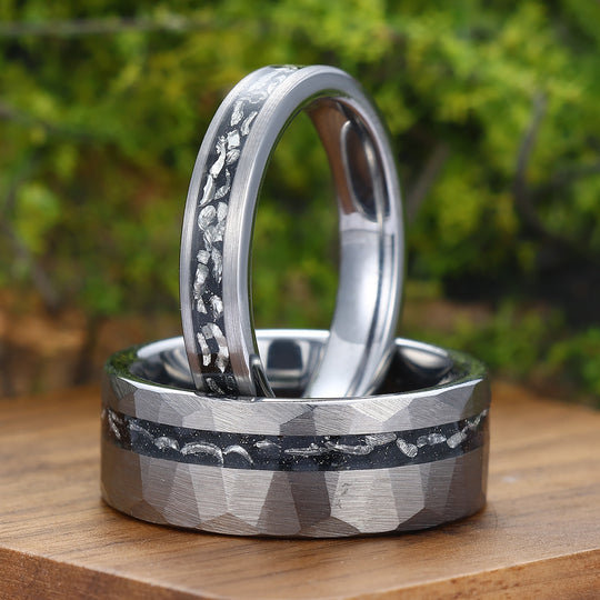 Minimalist Meteorite Tungsten Couple Rings 4mm 8mm Silver Plated Tungsten Rings