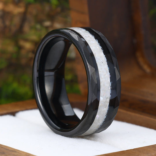 Unique Crushed Pearl Tungsten Ring Hammered Tungsten Mens Wedding Band
