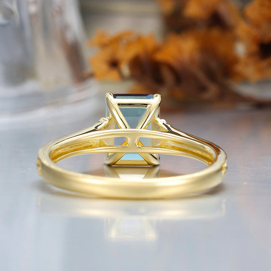 14K Solid Gold Solitaire 2CT Emerald Cut Filigreed Alexandrite Bridal Ring Baroque-inspired Women Ring