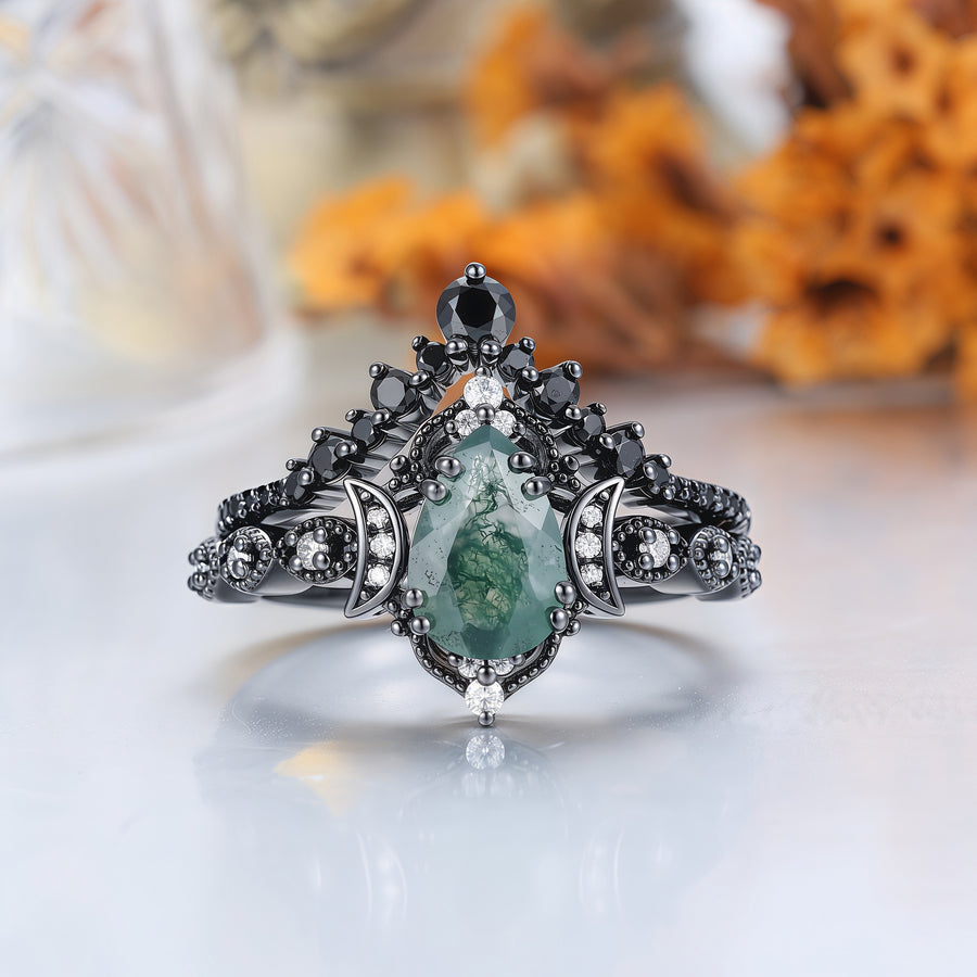Vintage Unique Natural Moss Agate Engagement Ring Nature Inspired Leaf Ring -  Esdomera.com