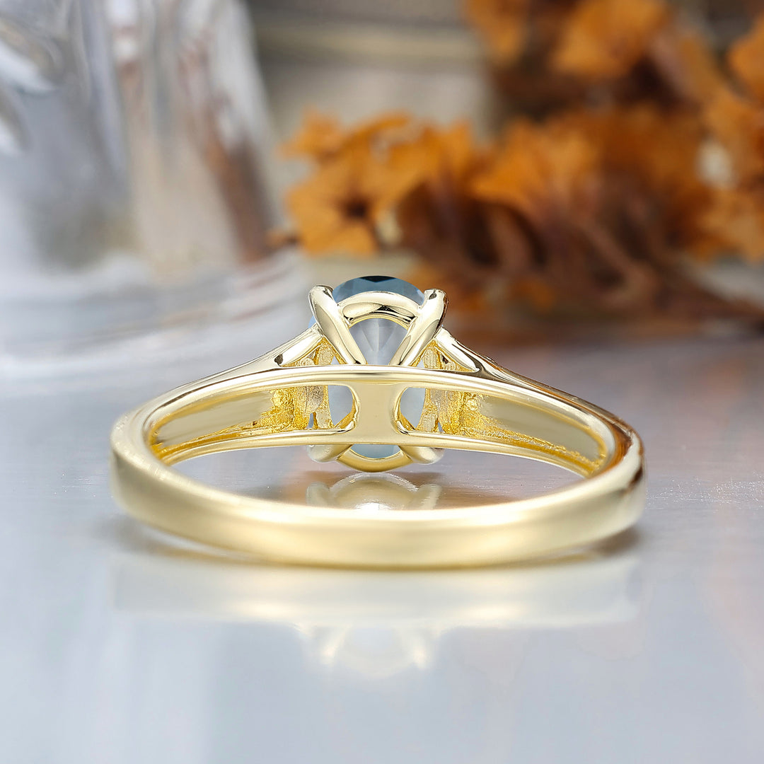 Retro Rose Floral Style Oval Cut Aquamarine Bridal Ring Solitaire Moissanite Wedding Ring For Her