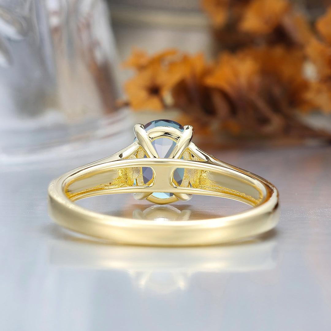 Retro Rose Floral Style Oval Cut Alexandrite Bridal Ring Solitaire Wedding Ring For Her