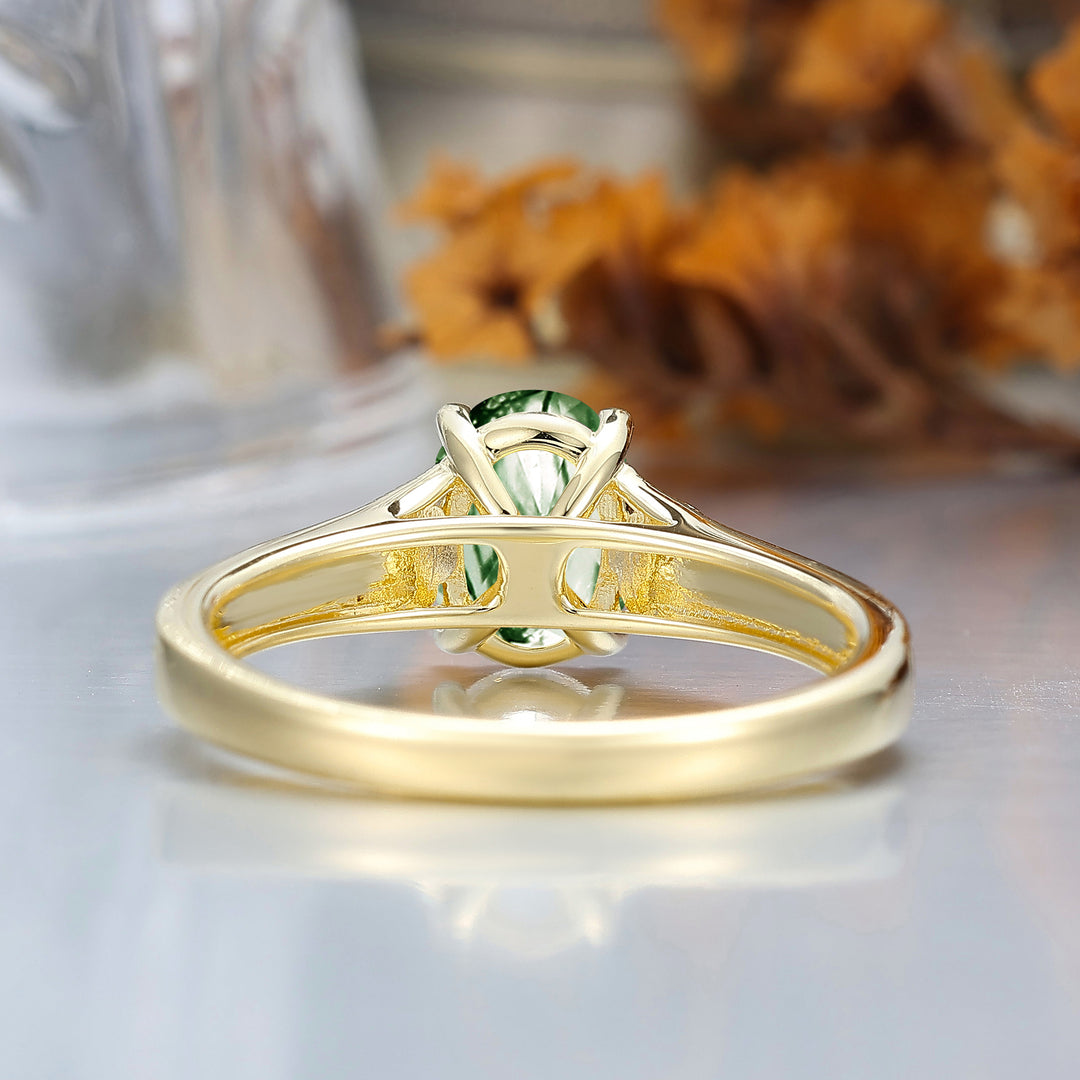 Retro Rose Floral Style Oval Cut Natural Moss Agate Bridal Ring Solitaire Moissanite Wedding Ring For Her
