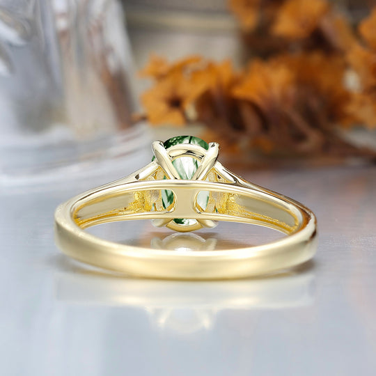 Retro Rose Floral Style Oval Cut Natural Moss Agate Bridal Ring Solitaire Moissanite Wedding Ring For Her