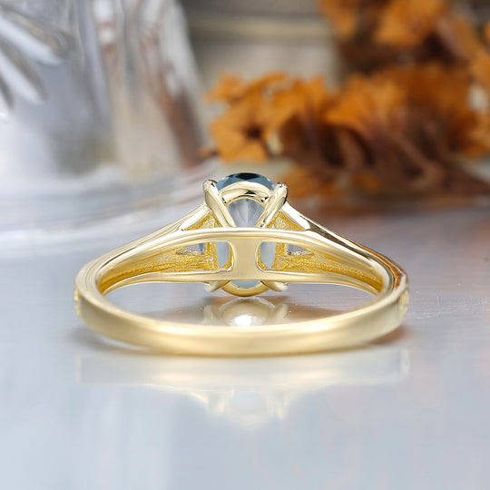 Solid 14k Gold Vintage Oval Cut Aquamarine Engagement Rings Carved Vine Bridal Ring