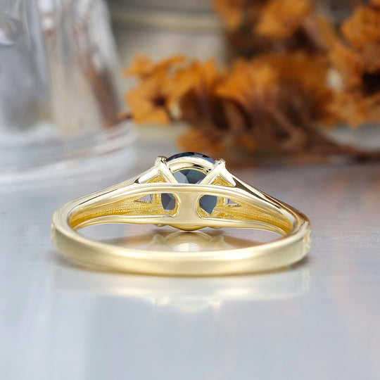 14K Vintage Round Cut Solitaire Yellow Gold Alexandrite Engagement Ring Filigree Ring