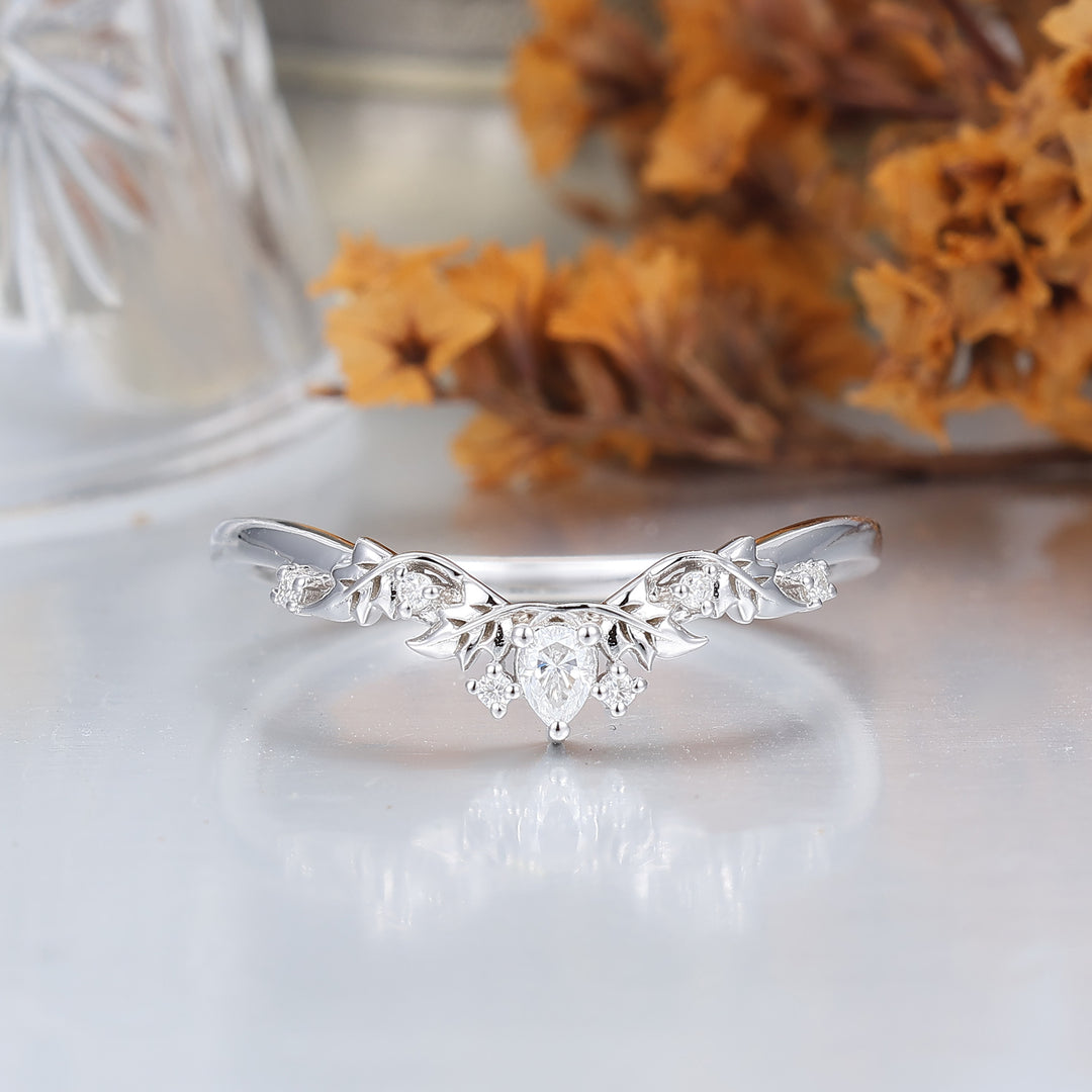Whimsical Leaf Moissanite Curved Band Vine Moissanite Women Wedding Band