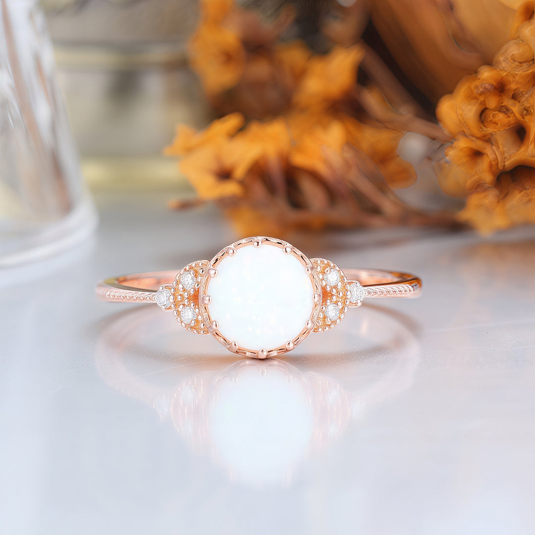 Dainty 1.25CT Round Cabochon Cut Pink Opal Engagement Ring Women Wedding Band -  Esdomera.com