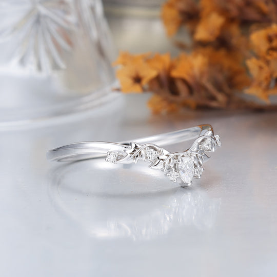 Whimsical Leaf Moissanite Curved Band Vine Moissanite Women Wedding Band