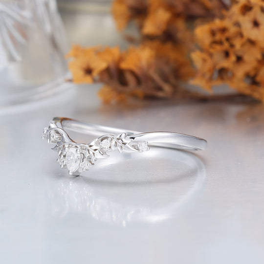 Whimsical Leaf Moissanite Curved Band Vine Moissanite Women Wedding Band