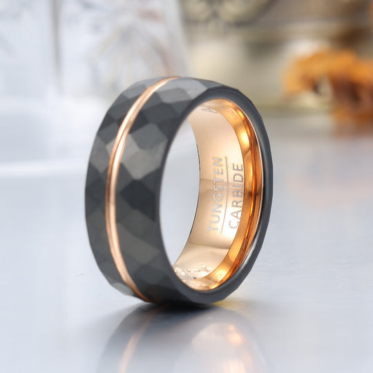 Exquisite Natural Black Onyx Cluster Engagement Couple Rings Matching Stylish Hammered Tungsten His And Hers Wedding Rings -  Esdomera.com