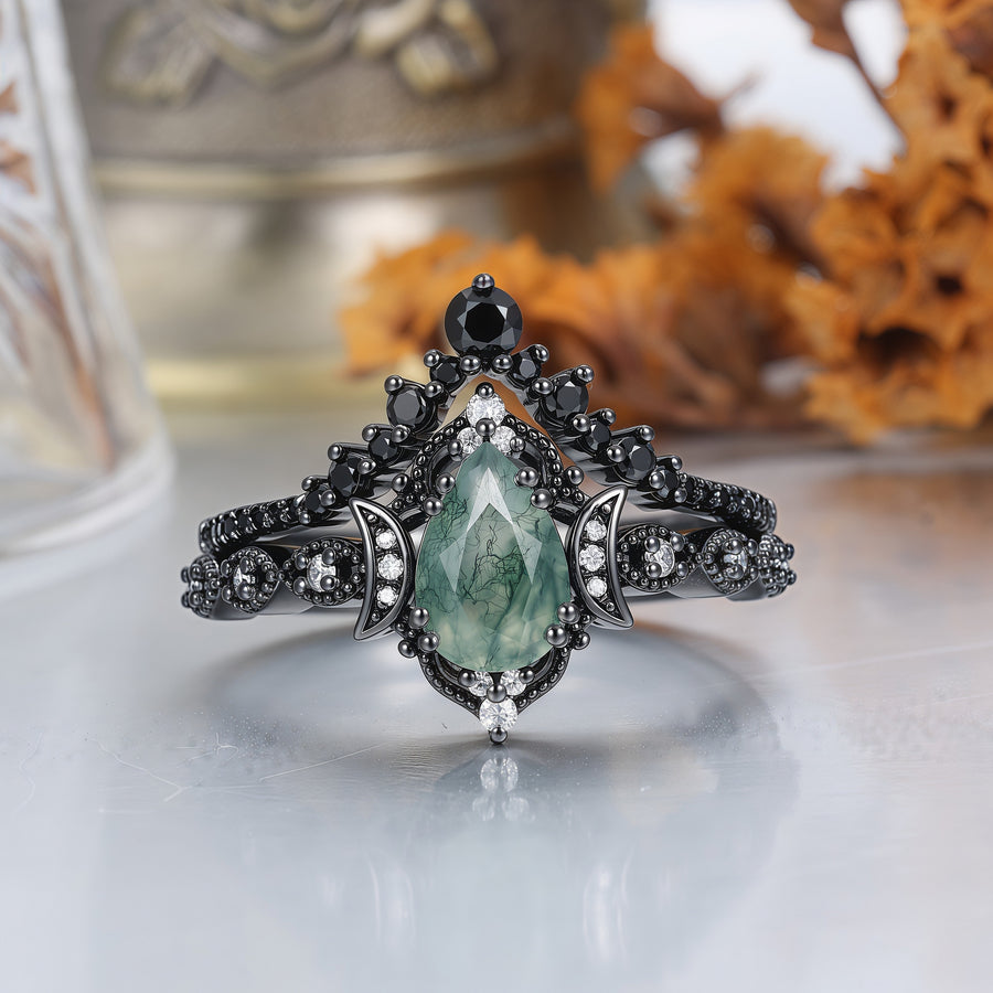 Vintage Unique Natural Moss Agate Engagement Ring Nature Inspired Leaf Ring -  Esdomera.com