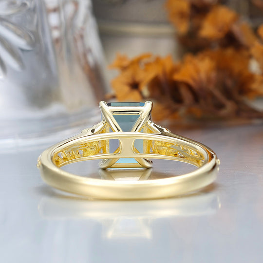Ornate Filigree Shank Ring Leaf-inspired Emerald Cut 14K Yellow Gold Alexandrite Engagement Ring Filigree Wedding Ring