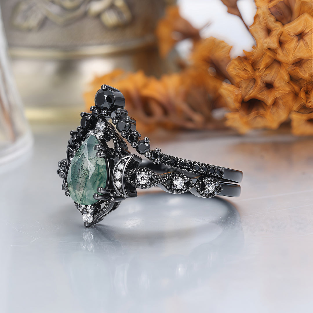 Vintage Unique Natural Moss Agate Engagement Ring Nature Inspired Leaf Ring -  Esdomera.com