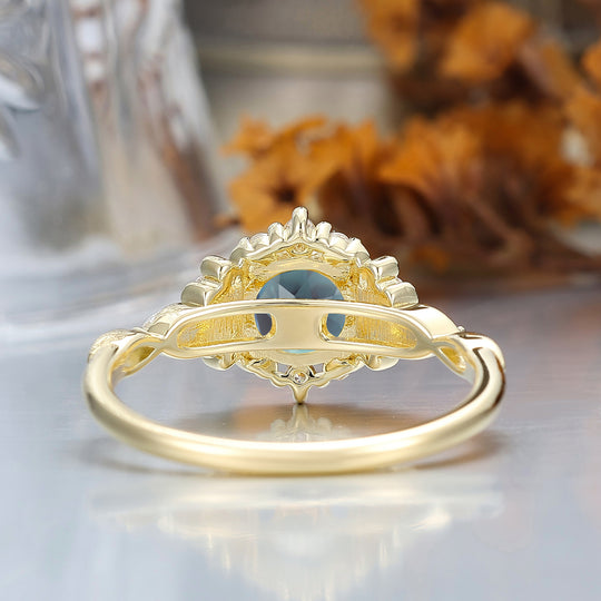14K Vintage Floral Halo Alexandrite Round Cut Yellow Gold Moissanite Engagement Ring Filigree Ring -  Esdomera.com