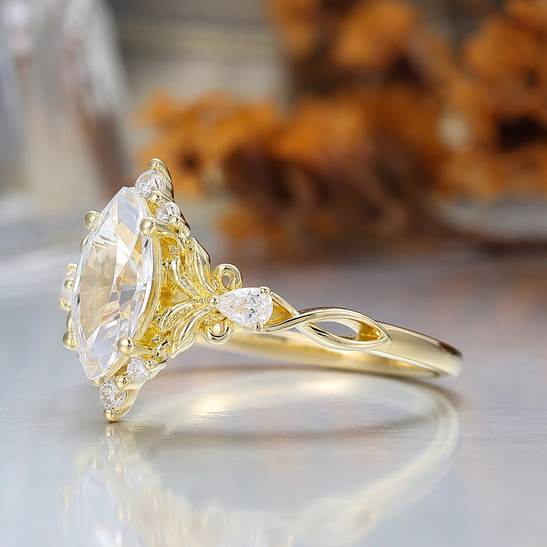 Artsy Bague de Fiançailles Feuille Florale Design Moissanite 1CT Taille Marquise Moissanite Anneau Creux