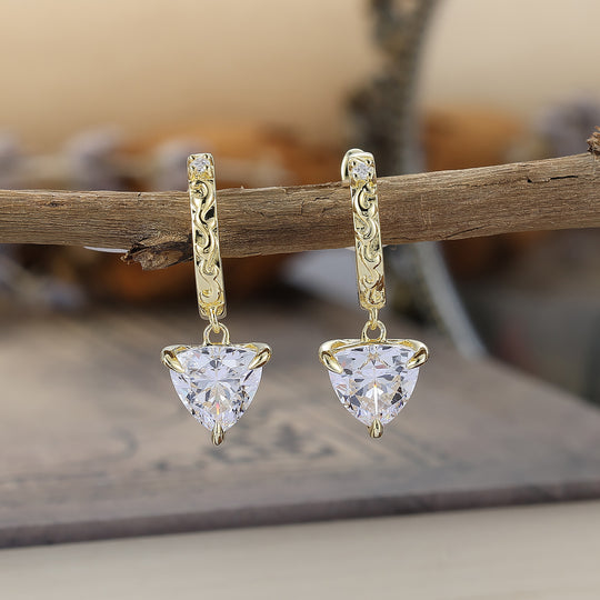 Dainty Fat Triangle Moissanite Drop Earrings 14K Solid Gold Earrings For Her -  Esdomera.com