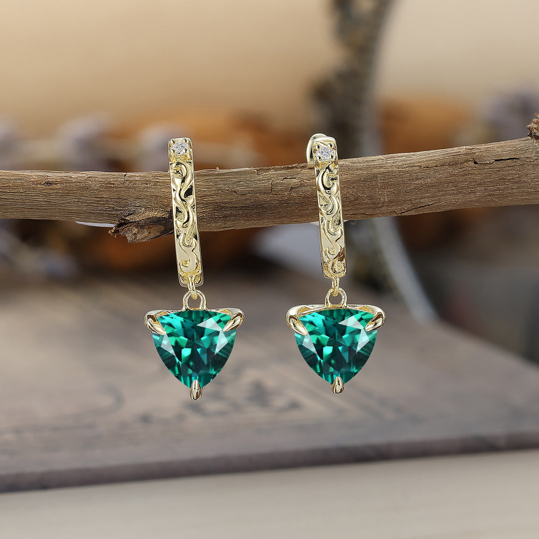 Delicate Emerald Drop Earrings Fat Triangle Cut May Birthstone Prong Setting Earrings -  Esdomera.com