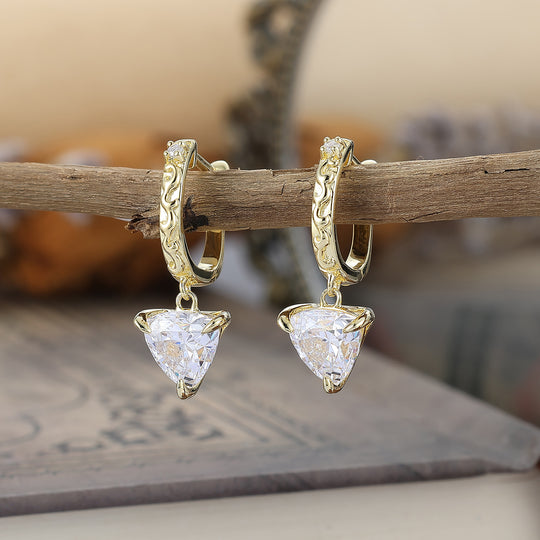 Dainty Fat Triangle Moissanite Drop Earrings 14K Solid Gold Earrings For Her -  Esdomera.com