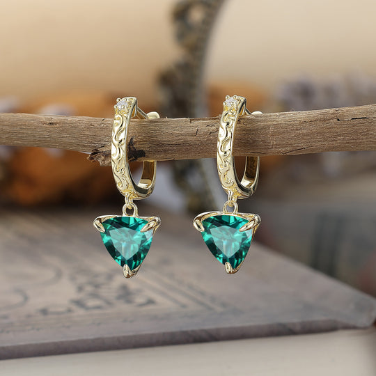 Delicate Emerald Drop Earrings Fat Triangle Cut May Birthstone Prong Setting Earrings -  Esdomera.com