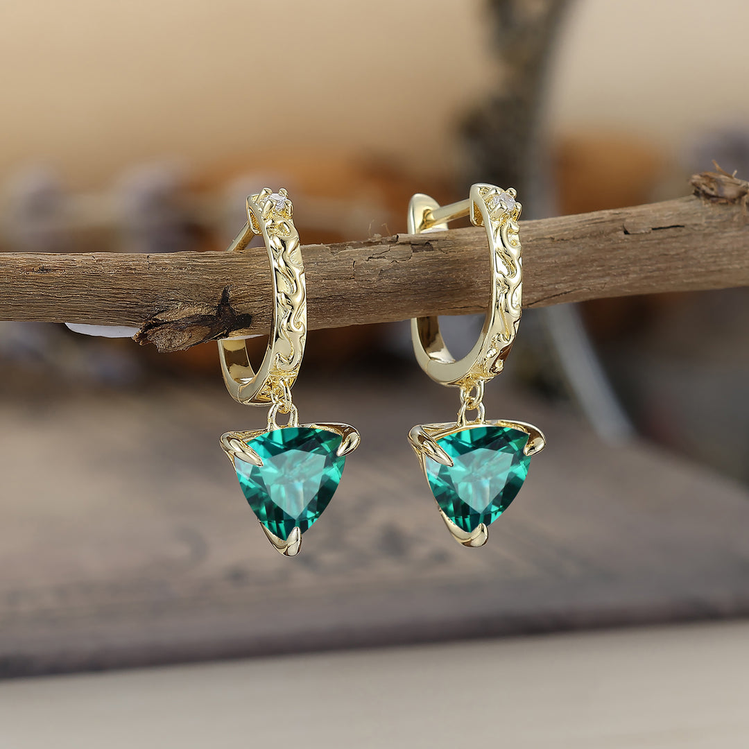 Delicate Emerald Drop Earrings Fat Triangle Cut May Birthstone Prong Setting Earrings -  Esdomera.com