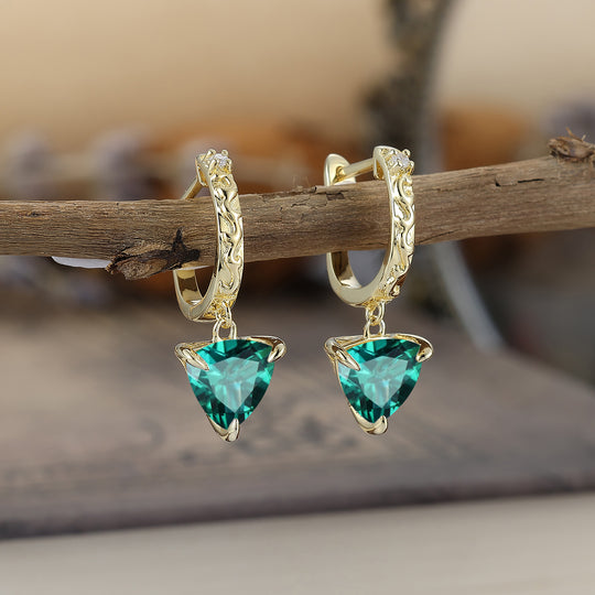 Delicate Emerald Drop Earrings Fat Triangle Cut May Birthstone Prong Setting Earrings -  Esdomera.com