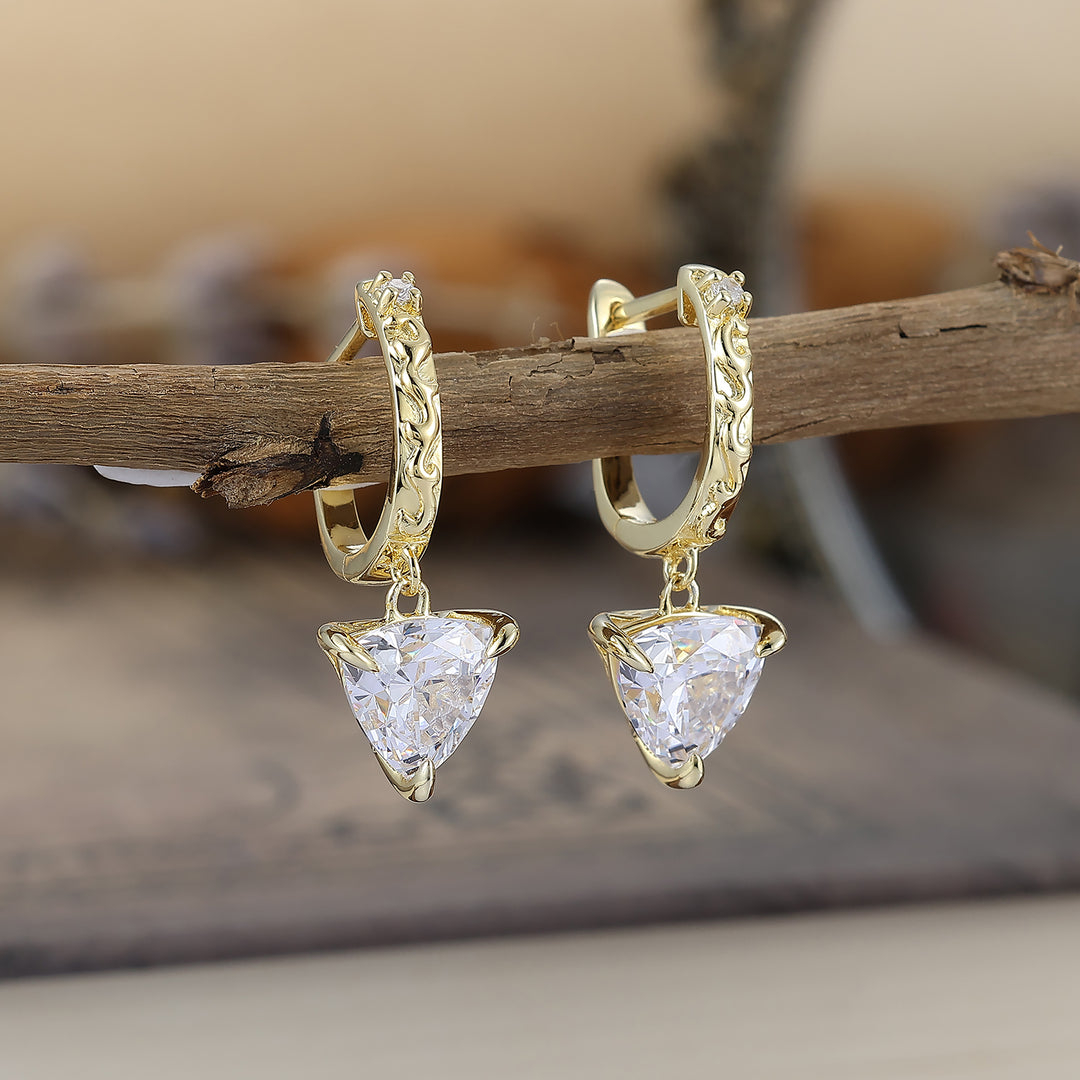 Dainty Fat Triangle Moissanite Drop Earrings 14K Solid Gold Earrings For Her -  Esdomera.com