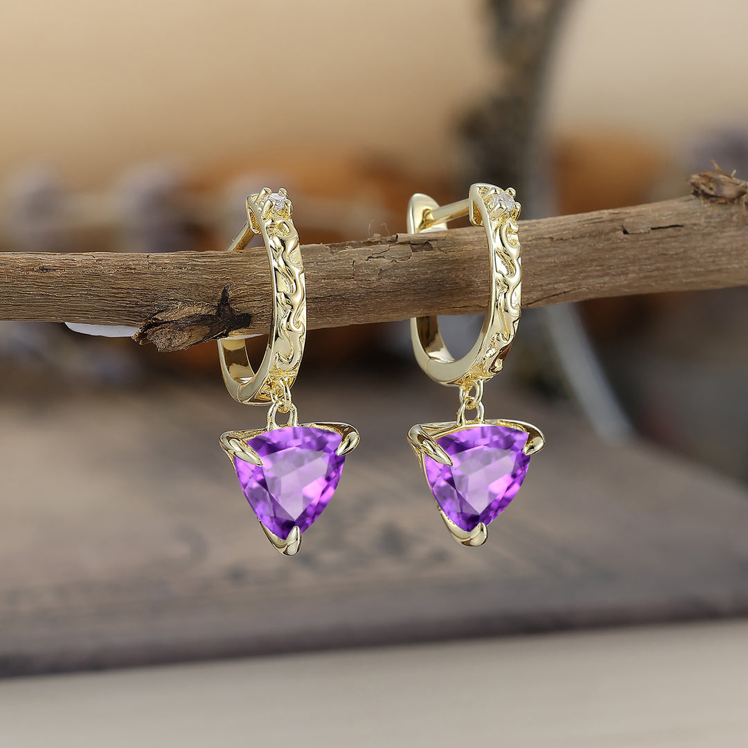 Vintage Fat Triangle Amethyst Drop Earrings February Birthstone Engraved Earrings -  Esdomera.com