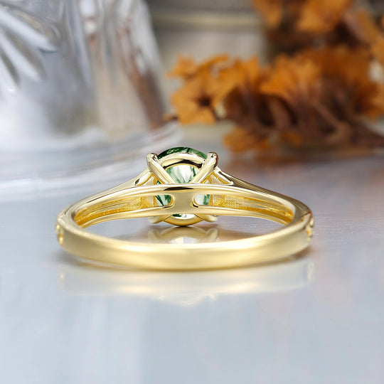 14K Vintage Round Solitaire Yellow Gold Moss Agate Engagement Ring Filigree Ring