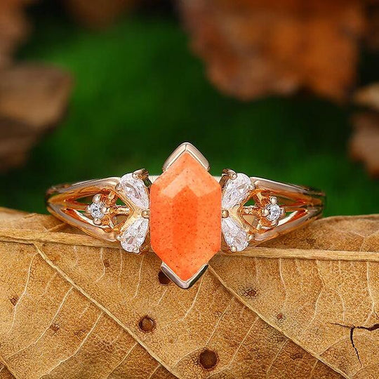 1.1 CT Hexagon Cut Cluster Natural Sunstone Engagement Ring