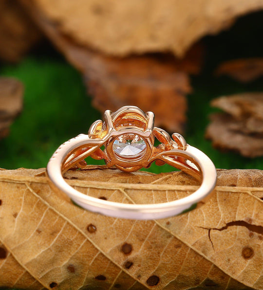 1.25CT Round Cut 7mm Moissanite Ring Unique Ring Leaf Design Ring - Esdomera