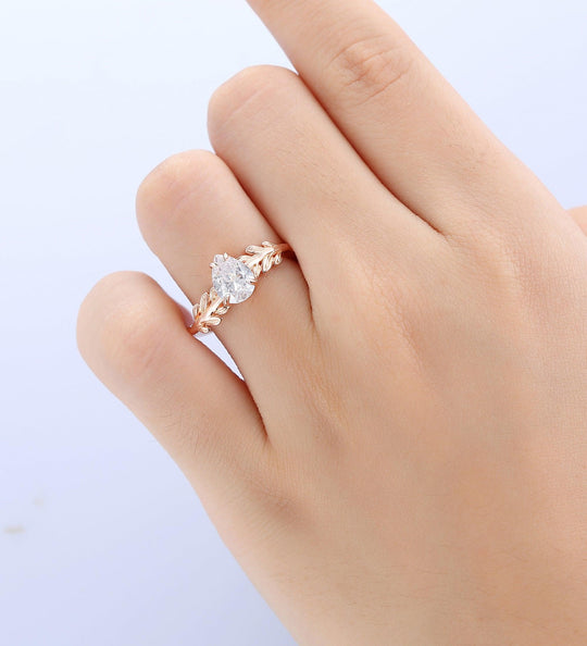 1.30CT Pear Cut Moissanite Ring Natrue Inspried Moissanite Leaf Design Solitaire Ring - Esdomera