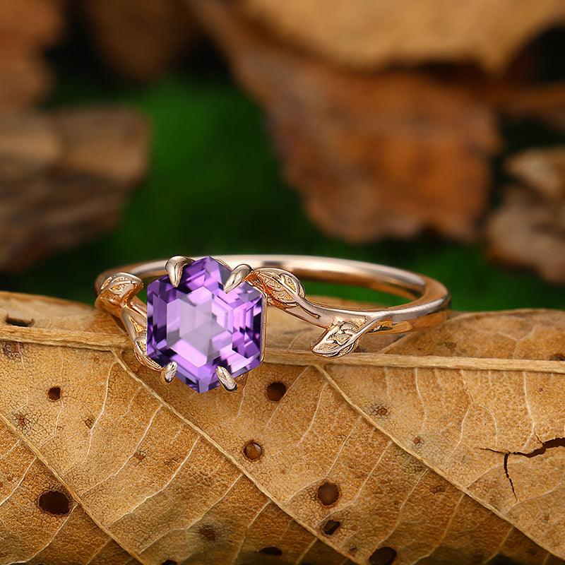 thumbnail image 2 of Luckyshine Natural Amethyst Ring – Rose Gold Plated – Round Cut CZ Accent – Sizes 6-10 2 of 4