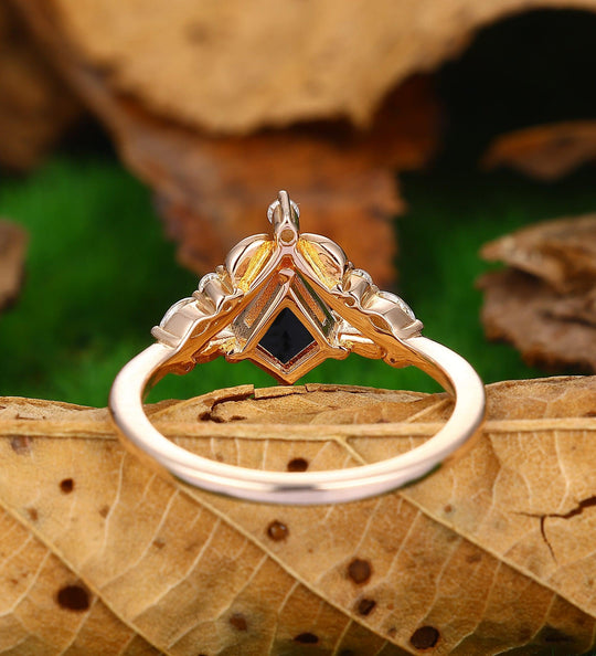 1.35Carat Natural Black Onyx Engagement Ring Unique Kite Shaped Gemstone Ring Bridal Promise Ring - Esdomera