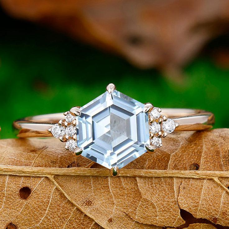 1.35CT Hexagon Cut Aquamarine Engagement Ring For Women Gift - Esdomera