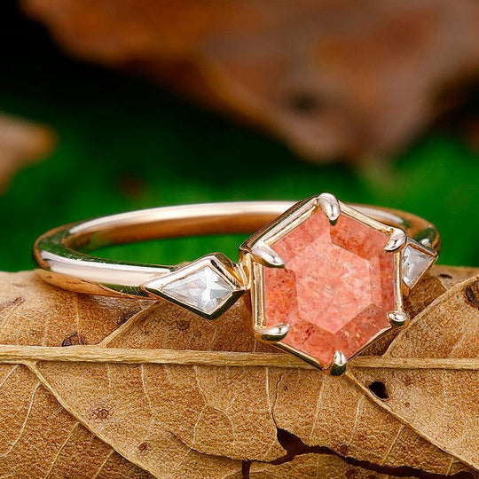 1.35CT Hexagon Cut Natural Sunstone Engagement Ring Anniversary Bridal Ring Gift - Esdomera