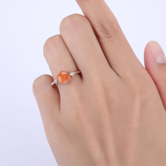 1.35CT Hexagon Cut Natural Sunstone Engagement Ring Anniversary Bridal Ring Gift - Esdomera