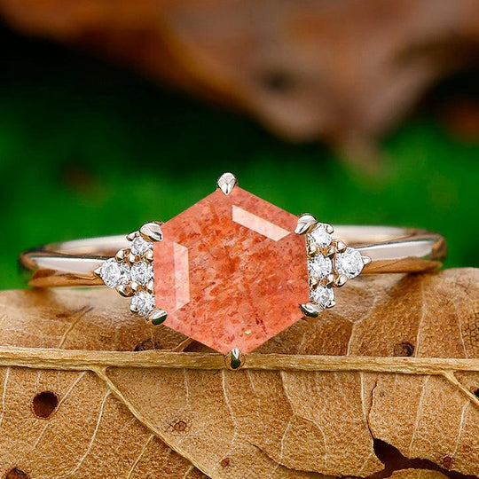 1.35CT Hexagon Cut Natural Sunstone Engagement Ring For Women Gift - Esdomera