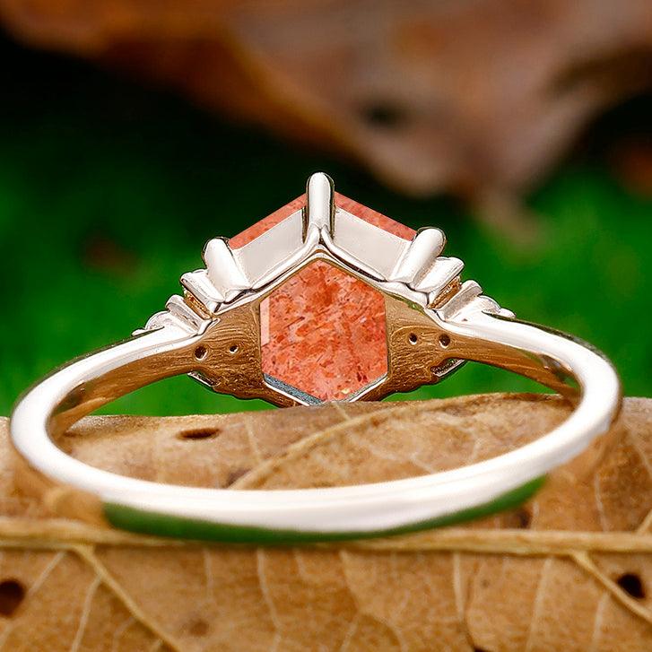 1.35CT Hexagon Cut Natural Sunstone Engagement Ring For Women Gift - Esdomera