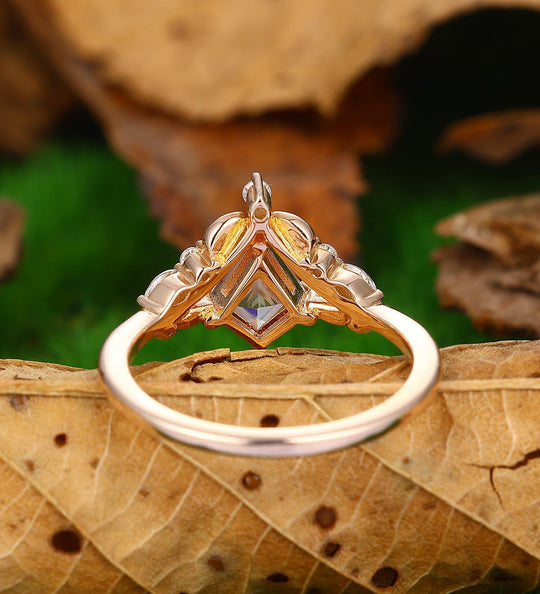 1.35CT Kite Cut Moissanite Ring Leaf Design Ring Crown Ring - Esdomera