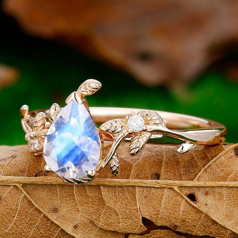 1.3CT Pear Cut Leaf Moonstone Engagement Ring For Women Gift - Esdomera