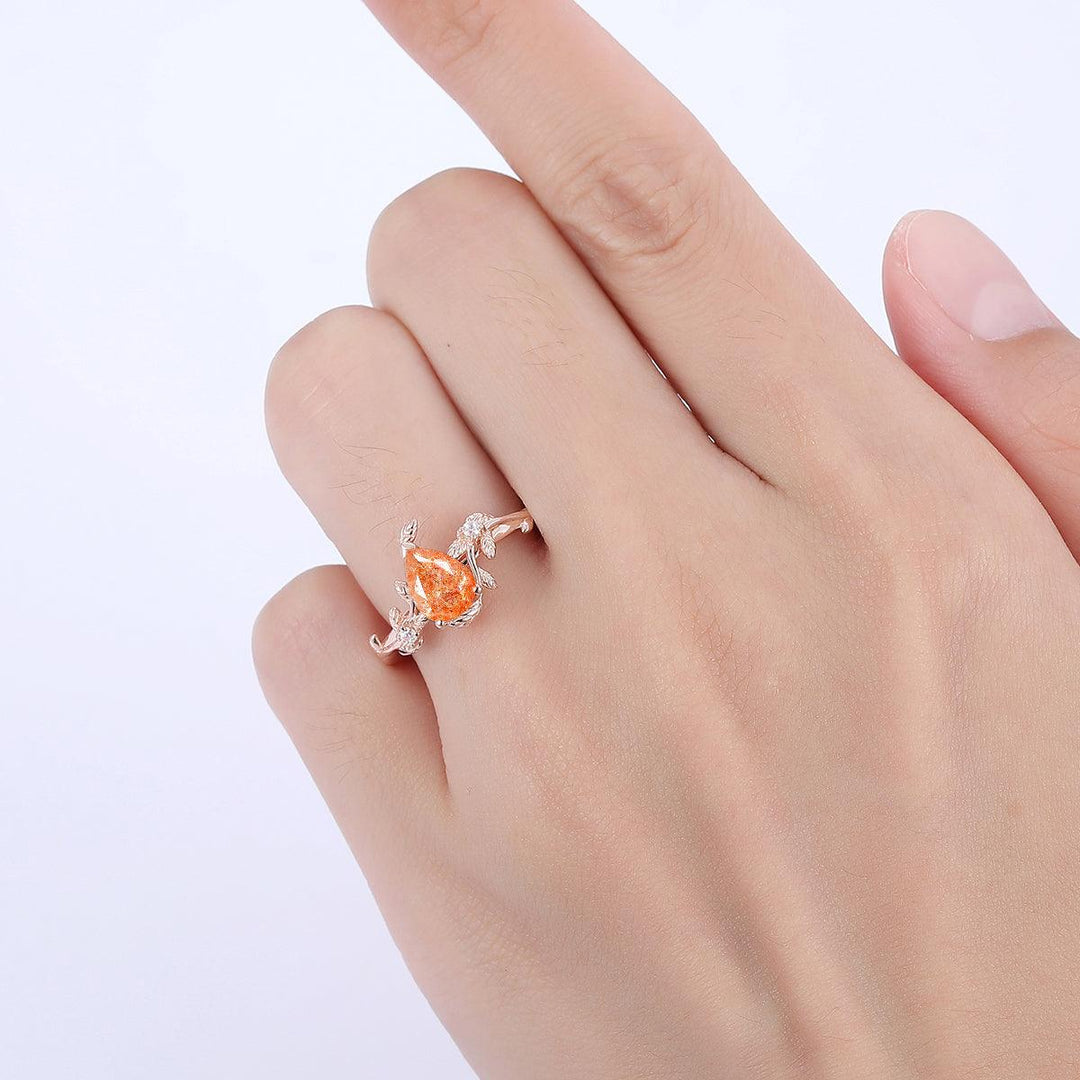 1.3CT Pear Cut Leaf Natural Sunstone Engagement Ring For Women Gift - Esdomera