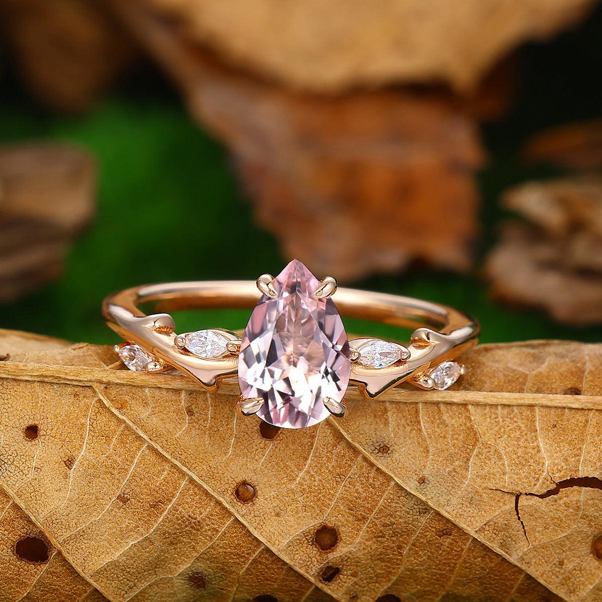 Morganite ring | Pears shape Solitaire Morganite Ring | Morganite Ring | Genuine Pink Morganite ring | Size 2024 6US | Gift |