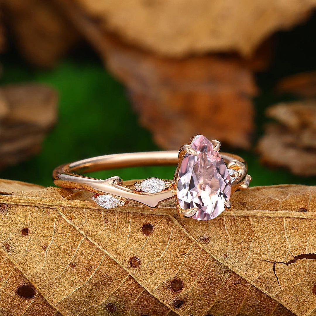 Morganite Pear Rose Gold Morganite Diamond Ring Pear Shaped