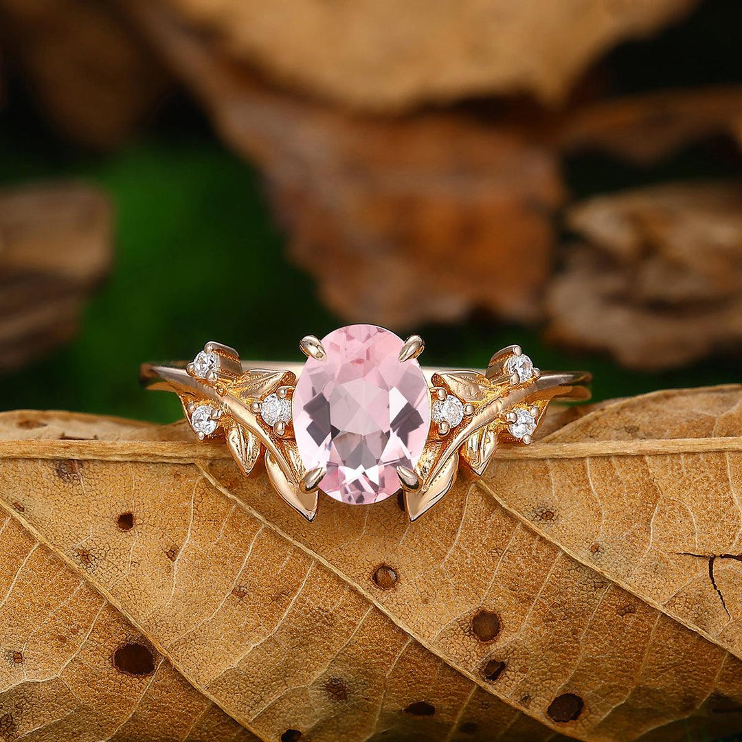 1.5 CT Round Cut Natueal Inspired Leaf Vines Design Pink Morganite Engagement Ring - Esdomera