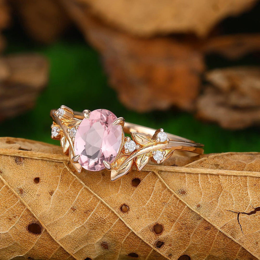 1.5 CT Round Cut Natueal Inspired Leaf Vines Design Pink Morganite Engagement Ring - Esdomera