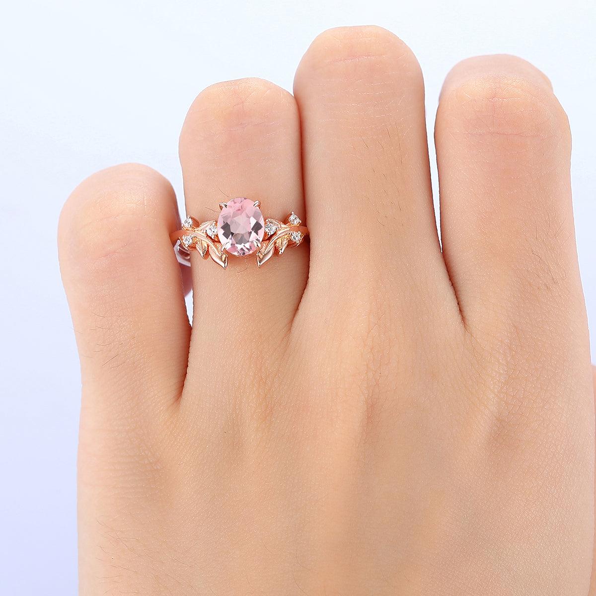 1.5 CT Round Cut Natueal Inspired Leaf Vines Design Pink Morganite