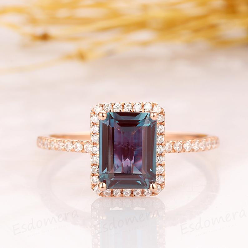 1.50CT Emerald Cut 6x8mm Alexandrite Engagement Ring - Esdomera