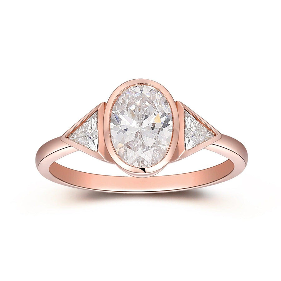 1.50CT Oval Cut Moissanite Wedding Triangle Ring Vintage Unique Moissanite Engagement Ring - Esdomera