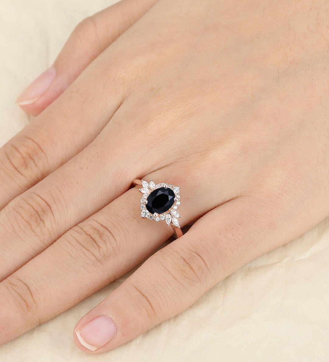 1.5CT Natural Black Onyx Engagement Ring Vintage 1.5CT Oval Shaped Onyx Wedding Ring - Esdomera
